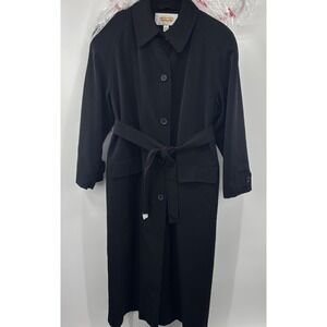 Talbots Long‎ Trench Coat Women's 14 Black Vintage Over Zip Lining Y2K 90's